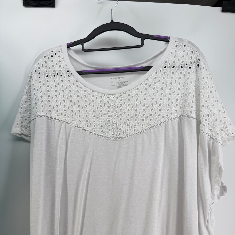 Lane Bryant T-Shirt Womens 22/24 Teal White Eyelet Lace Yoke 2-Pack Boho Casual - Picture 2 of 7